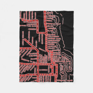 Chicago Subway Map w/ Train stops colourful red Fleece Blanket