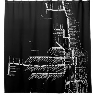 Chicago Subway Map w/ Train stops vintage WHITE Shower Curtain