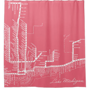 Chicago Subway Map w/ Train stops vintage WHITE Shower Curtain