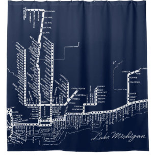 Chicago Subway Map w/ Train stops White Blue Shower Curtain