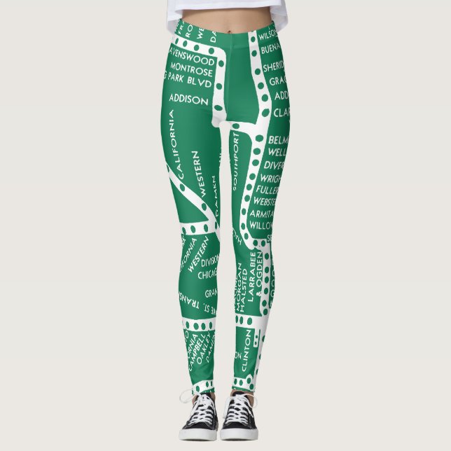 Chicago Subway Train Vintage System Map Route Leggings (Front)