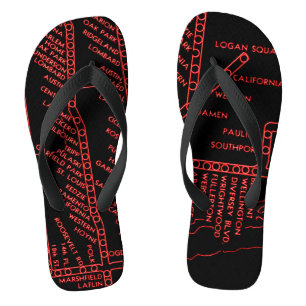 Chicago Subway Train Vintage System Map Route NEON Flip Flops