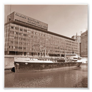 Chicago Sun Times Bldg Great Lakes Ship 1967 Photo Print