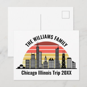 Chicago Sunset Customised Family Trip Postcard