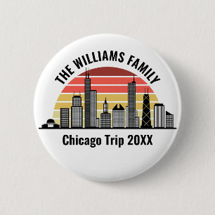 Chicago Sunset Customized Family Trip 6 Cm Round Badge