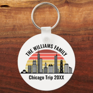 Chicago Sunset Customized Family Trip Key Ring
