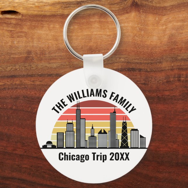 Chicago Sunset Customized Family Trip Key Ring (Front)