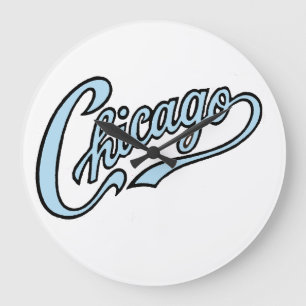 Chicago Text Art Script in different colours. Large Clock