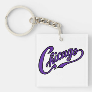 Chicago Text in Purple Script Keychain
