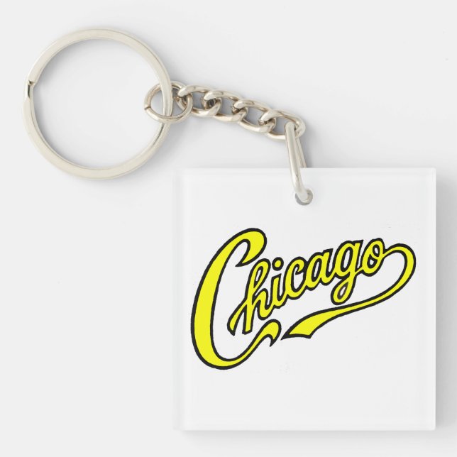 Chicago Text in Yellow Script Keychain (Front)
