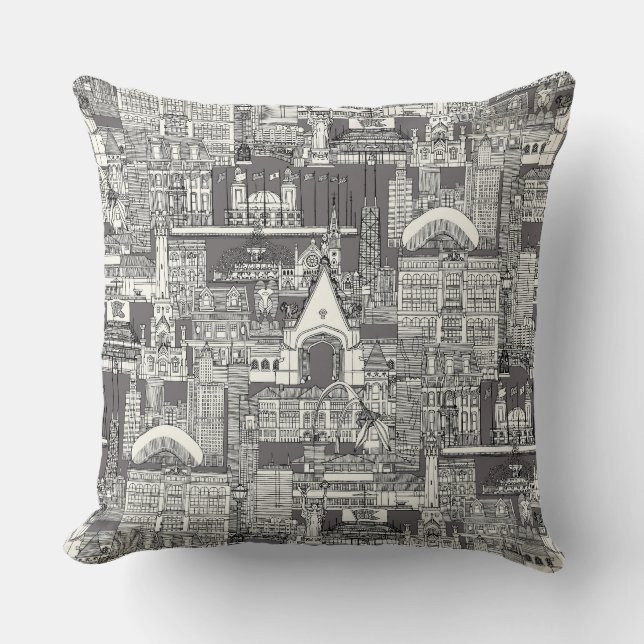 Chicago toile black robust grey cushion (Front)