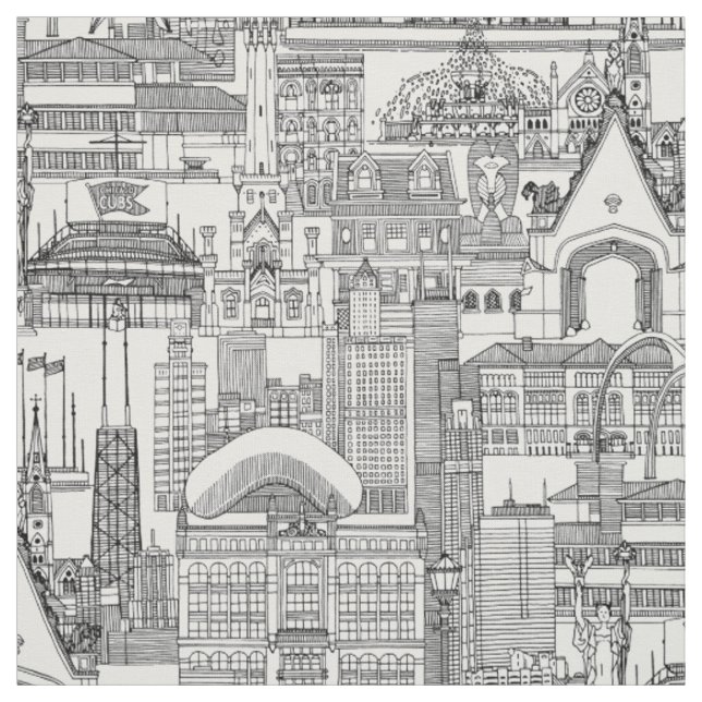 Chicago toile black white fabric (Swatch)