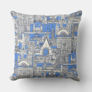 Chicago toile midnight blue retro blue cushion