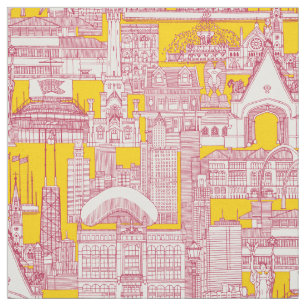 Chicago toile viva magenta vivid yellow fabric