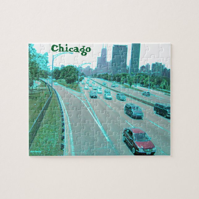 Chicago Traffic in Coloured Foil Jigsaw Puzzle (Horizontal)