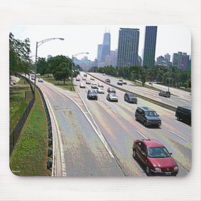 Chicago Traffic in Sandstone Mouse Mat (Front)