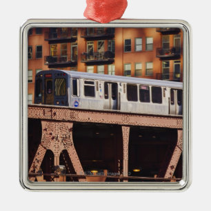 Chicago Train at Riverbend Metal Tree Decoration