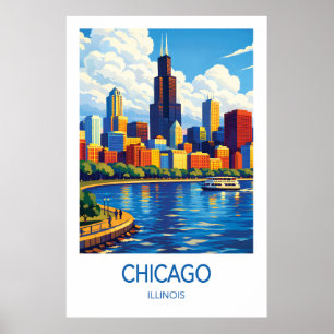 Chicago Travel Poster, Illinois City Art Poster