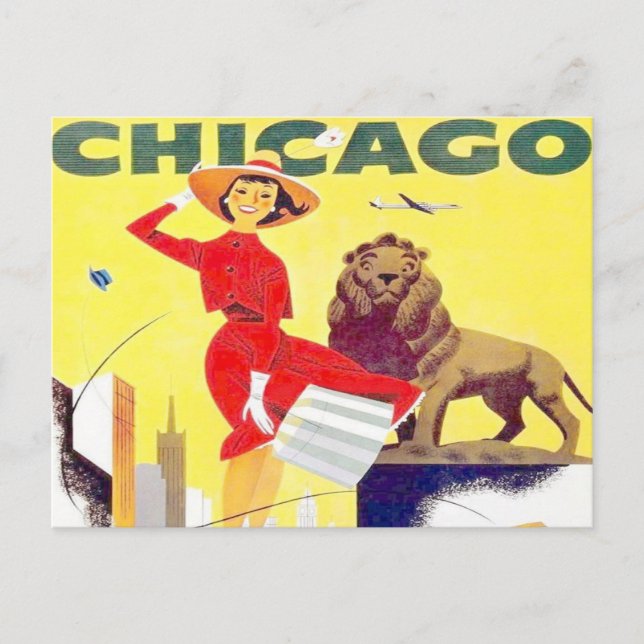chicago travel tourism poster retro aeroplane postcard (Front)