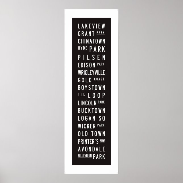 Chicago Typographic Subway Art Bus Roll Poster (Front)