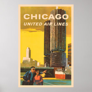 Chicago - United Air Lines Vintage Travel Poster 1