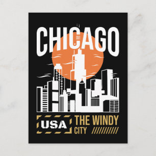 Chicago USA Skyline Graphic Windy City Design Postcard