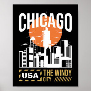 Chicago USA Skyline Graphic Windy City Design Poster