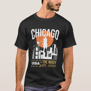 Chicago USA Skyline Graphic Windy City Design T-Shirt