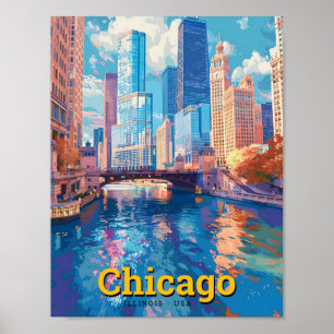 Chicago USA Vintage Travel Poster