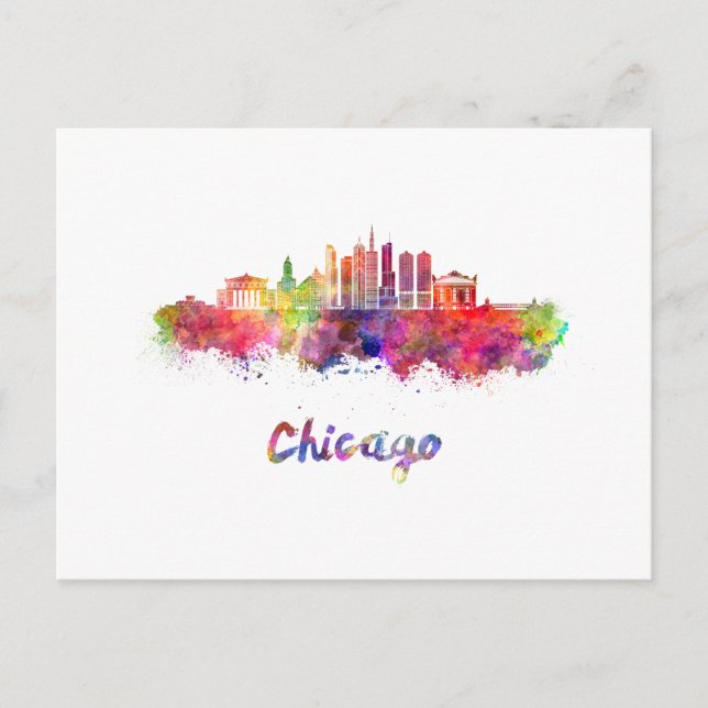 Chicago V2 skyline in watercolor Postcard (Front)