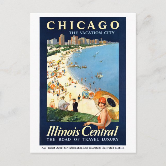 Chicago Vacation City Vintage Poster Restored Postcard (Front)