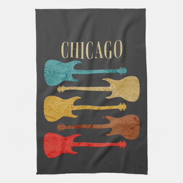 Chicago Vintage Guitars Concert Festival Souvenir Tea Towel (Vertical)