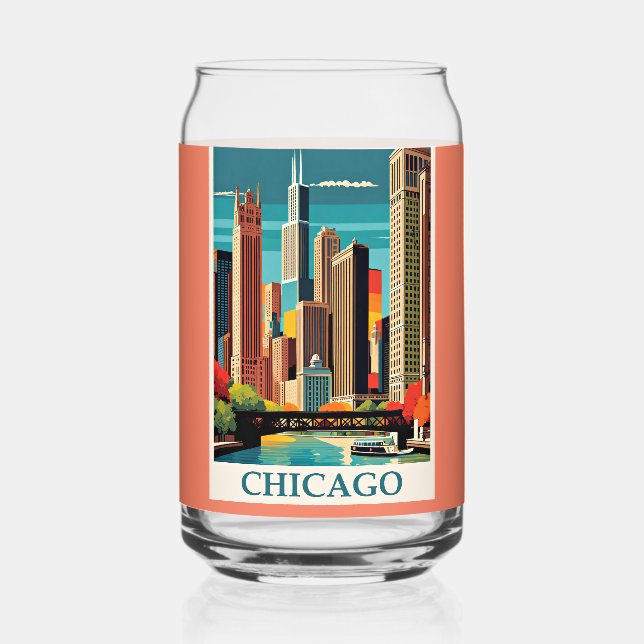 Chicago Vintage Illustration Can Glass (Front)