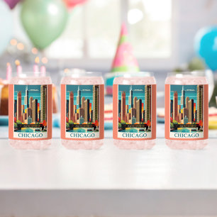 Chicago Vintage Illustration Can Glass