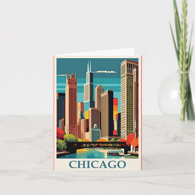 Chicago Vintage Illustration Note Card (Front)