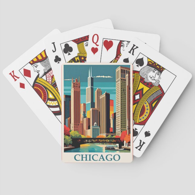 Chicago Vintage Illustration Playing Cards (Back)