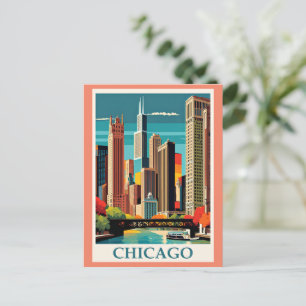Chicago Vintage Illustration Postcard