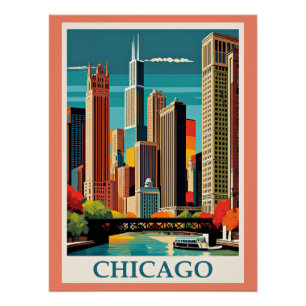 Chicago Vintage Illustration Poster