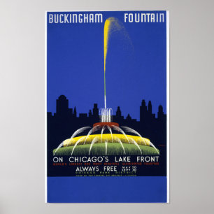 Chicago Vintage Travel ,Buckingham Fountain Poster