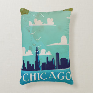Chicago vintage travel poster decorative cushion