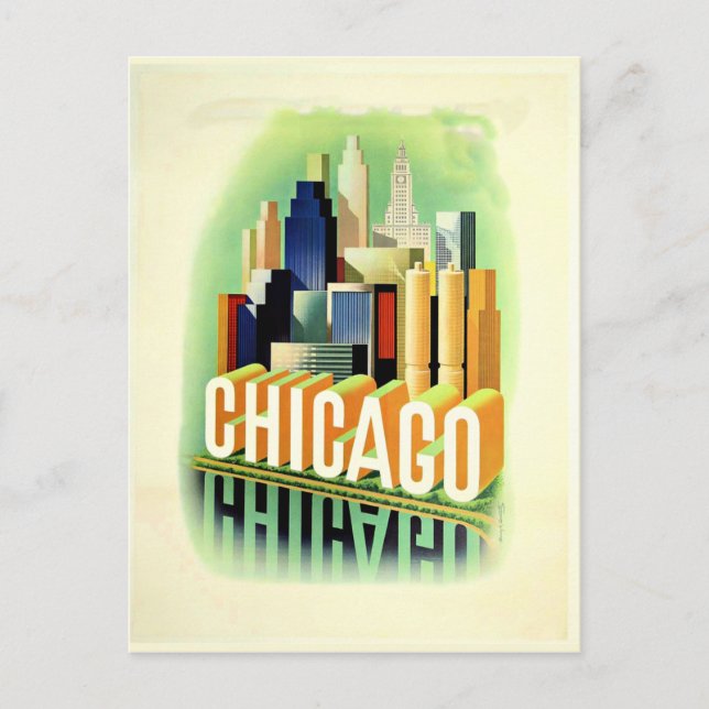 Chicago vintage travel poster postcard (Front)