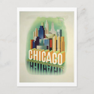 Chicago Vintage Travel Poster Postcard