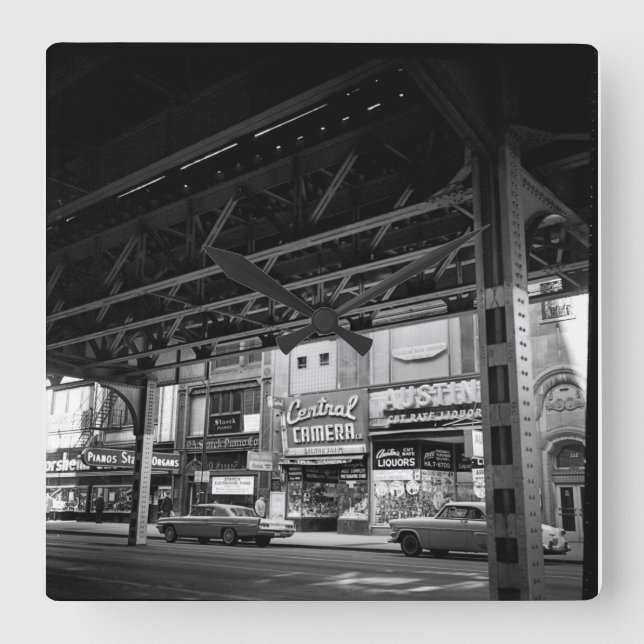 Chicago Wabash Avenue May 1961 Central Camera Cars Square Wall Clock (Front)