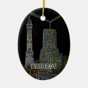 Chicago Water Tower Beautiful Art Vintage Colourfu Ceramic Tree Decoration