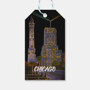 Chicago Water Tower Beautiful Art Vintage Colourfu Gift Tags