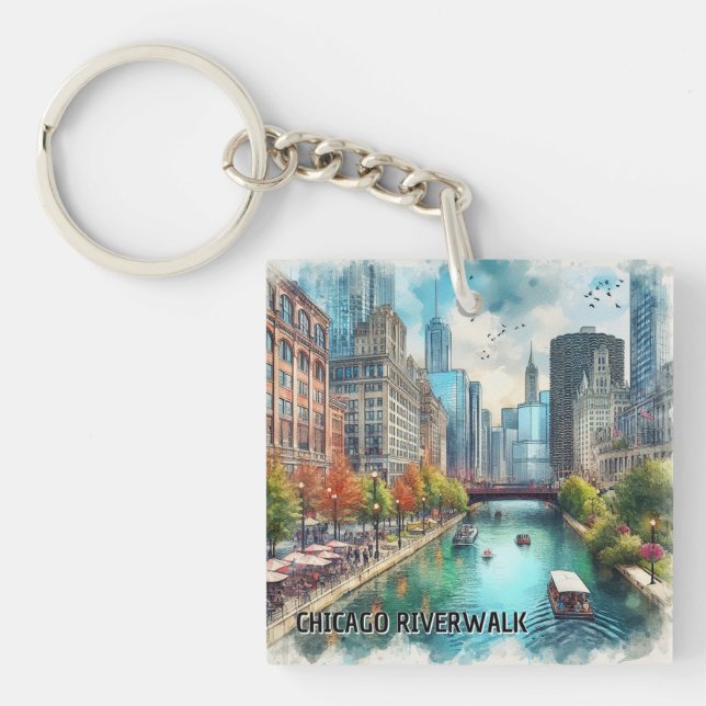 Chicago Watercolor Acrylic Keychain (Front)