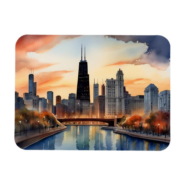 Chicago watercolor art magnet (Horizontal)