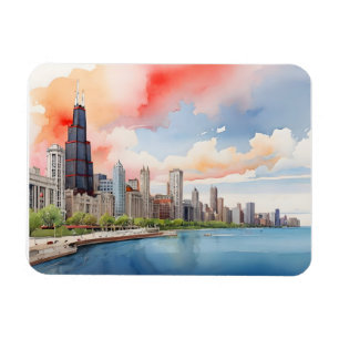 Chicago watercolor art magnet