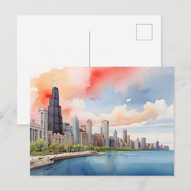 Chicago watercolor art postcard (Front/Back)