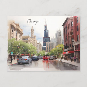 Chicago watercolor art postcard